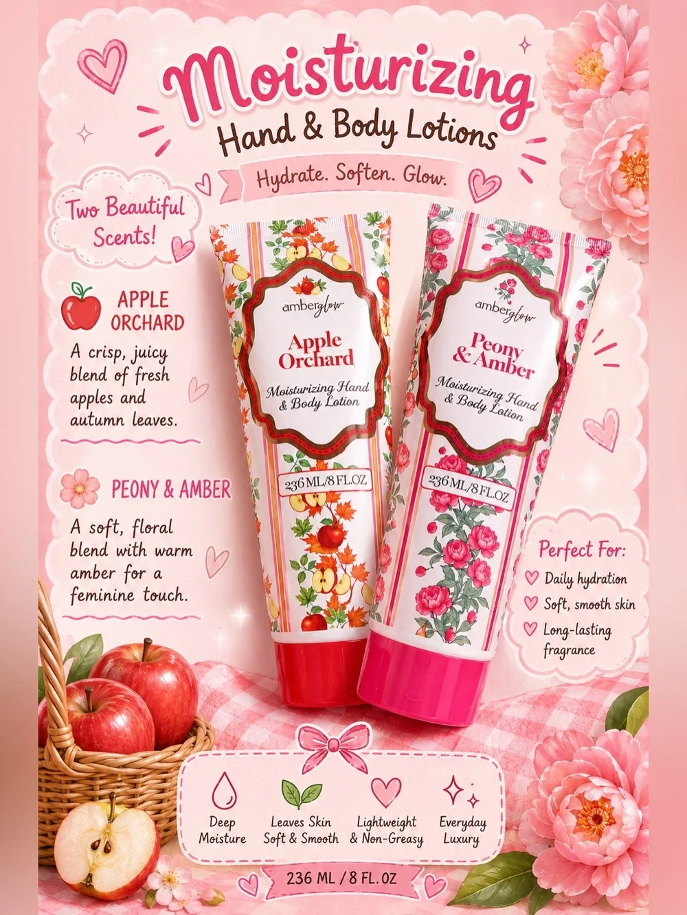 Peony Amber & Apple orchard Moisturizing Hand & Body Lotion set